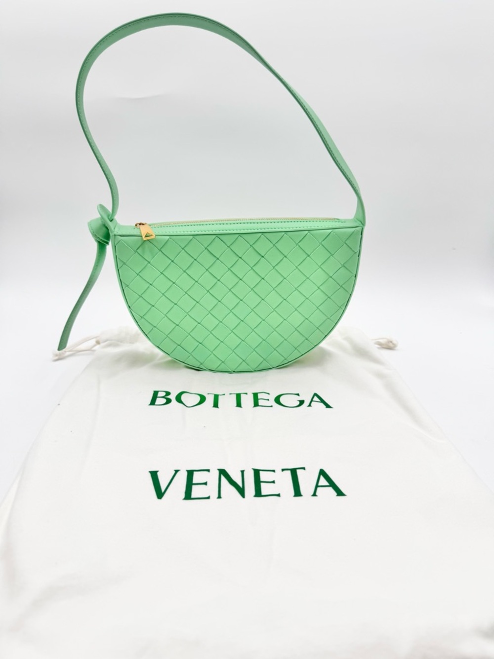 Bottega Veneta Mint Green Intrecciato Half-Moon Shoulder Bag